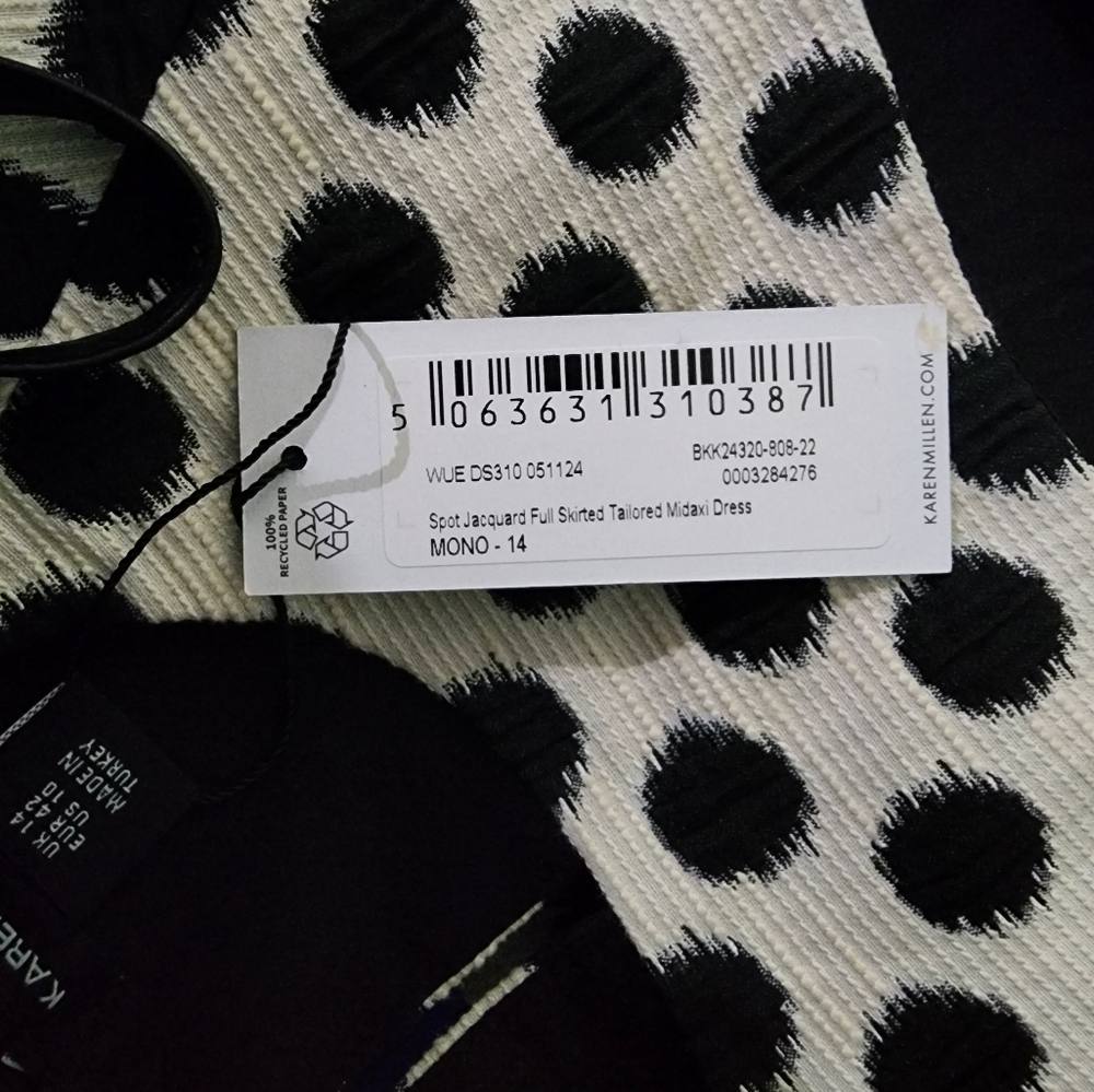 Karen Millen Spot Jacquard Full Skirted Tailored Midaxi Dress Black Polka Dot 10 - Picture 6 of 15